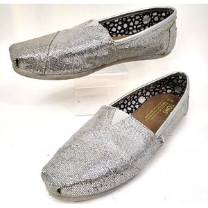TOMS Women's Silver Glitter Slip-On Shoes Size 6.5 W Casual Sparkle Flats